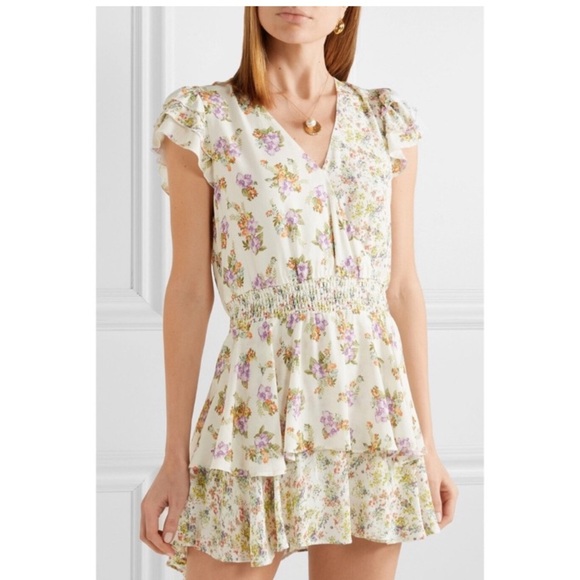 ALICE+OLIVIA MARISKA FLORAL DRESS FLUTTER SLEEVE SMOCKED WAIST TRENDING PATTERN - Picture 3 of 16